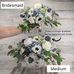 Blue Bridal Bouquet, Classic Blue Wedding Bouquet, Blue and White Silk Floral Bouquet Set, Bouquet and Boutonniere Wedding Package image 4