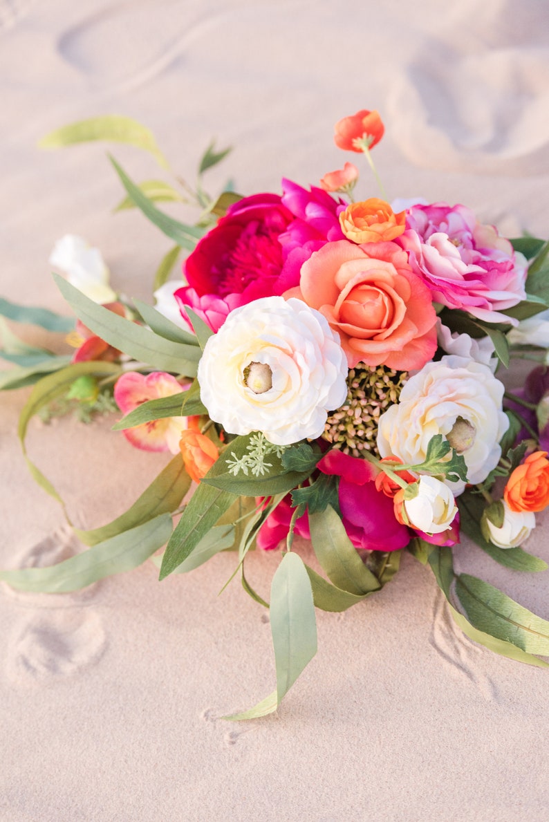 Wedding Bouquet, Magenta Boho Bridal Bouquet, Colorful Spring Bouquet, Destination Elopement Wedding Bouquet and Boutonniere Set image 9