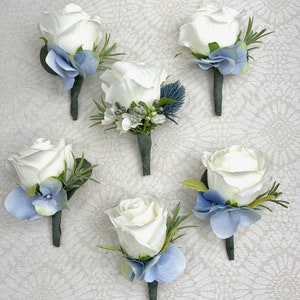 Blue Bridal Bouquet, Classic Blue Wedding Bouquet, Blue and White Silk Floral Bouquet Set, Bouquet and Boutonniere Wedding Package image 6