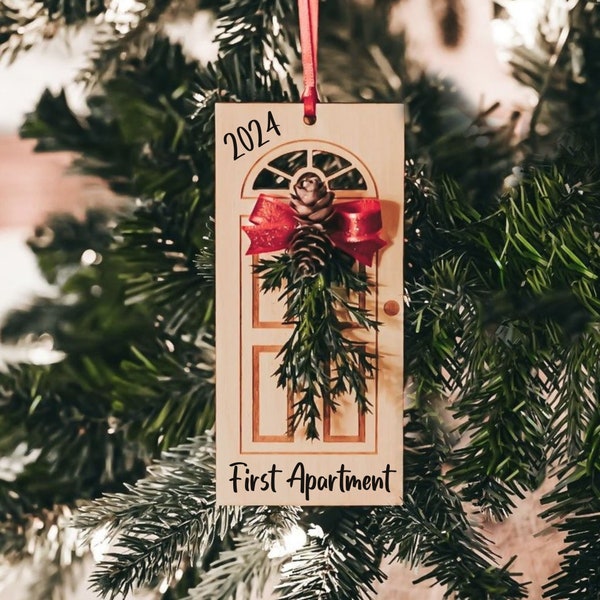 First Apartment Ornament 2024, First Christmas in New Apartment, Christmas Gift for Newlyweds, Wood Door Ornament, Housewarming Gift w Box