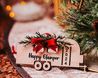 Happy Glamper Ornament 2024, Gift for New Camper Owner, Happy Camper RV Christmas Ornament, Trailer Ornament, Camping Gift, Choose Phrase