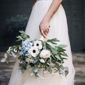 Blue Bridal Bouquet, Classic Blue Wedding Bouquet, Blue and White Silk Floral Bouquet Set, Bouquet and Boutonniere Wedding Package image 5