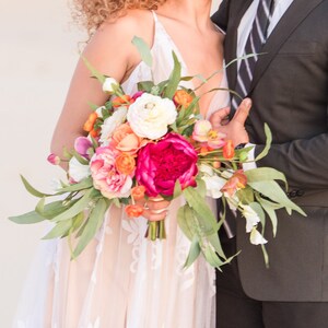 Wedding Bouquet, Magenta Boho Bridal Bouquet, Colorful Spring Bouquet, Destination Elopement Wedding Bouquet and Boutonniere Set image 6