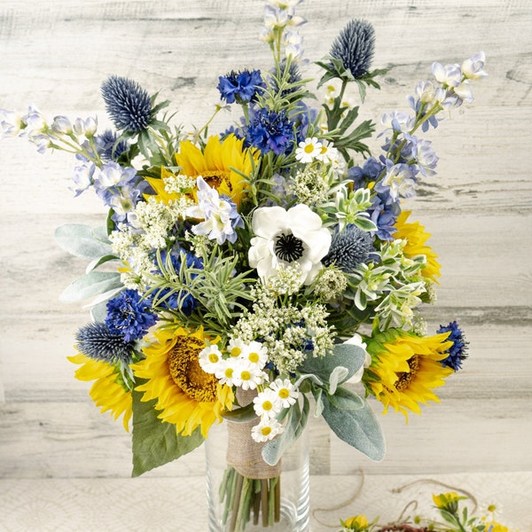 Blue Yellow Bouquet Etsy
