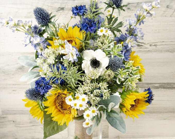 Navy Sunflower Bouquet, Navy and Sunflower Bouquet, Sunflower Bouquet ...