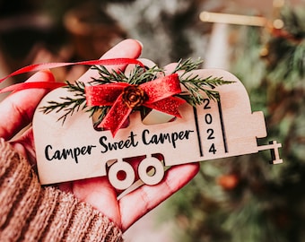 Camping Ornament 2024, Camper Sweet Camper Travel Trailer Ornament, Gift for New Camper Owner, RV Christmas Ornament, Nomad Full Timer