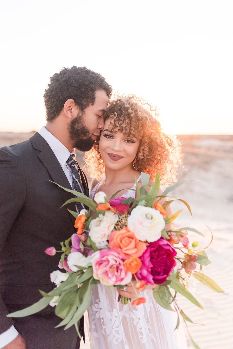 Wedding Bouquet, Magenta Boho Bridal Bouquet, Colorful Spring Bouquet, Destination Elopement Wedding Bouquet and Boutonniere Set image 7