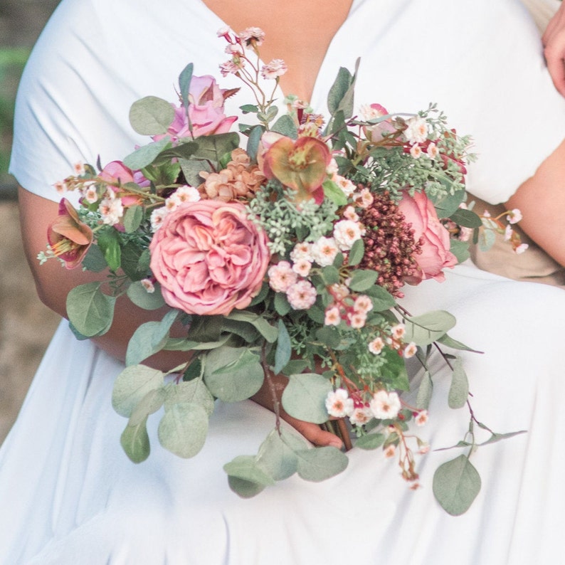 Wildflower Bouquet Cascading Bridal Bouquet Mauve Bouquet Etsy