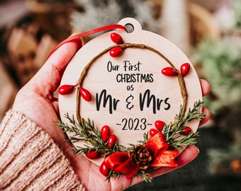 Mr and Mrs Ornament Wedding Gift, First Christmas Married 2024, Newlywed Ornament, Just Married Ornament, Engagement Gift