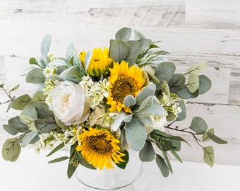 Sunflower Bridal Bouquet, Yellow and White Summer Wedding Bouquet Set, Wildflower Bouquet, Rustic Outdoor Wedding Flowers Bouquet Summer