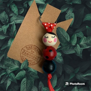 Wooden bead hand-painted ladybird key chain handbag charm