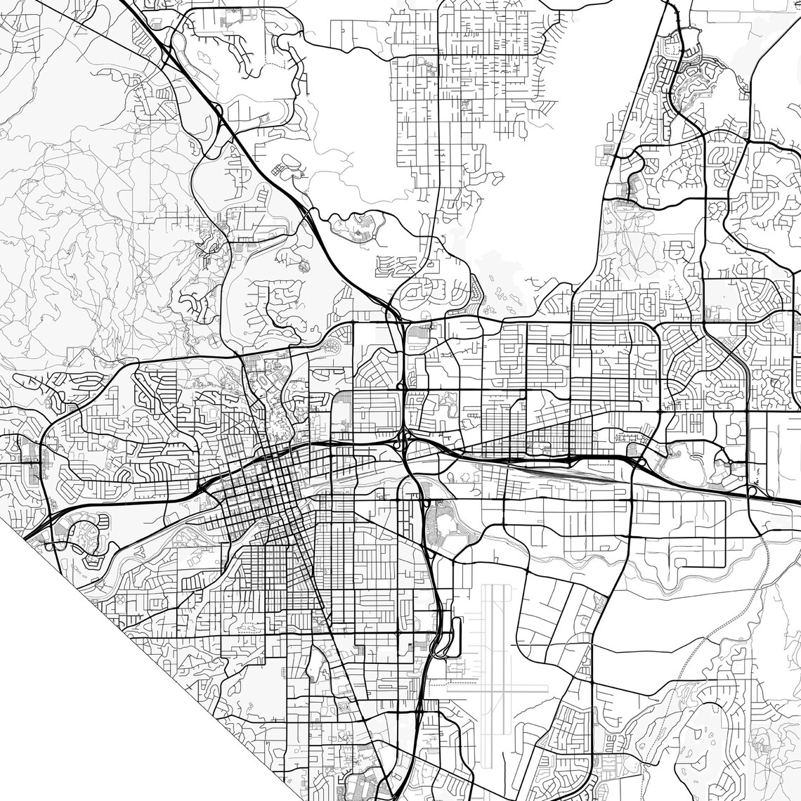 Reno Street Map in Nevada State Map B&amp;W Prints Wall Art Home - Etsy