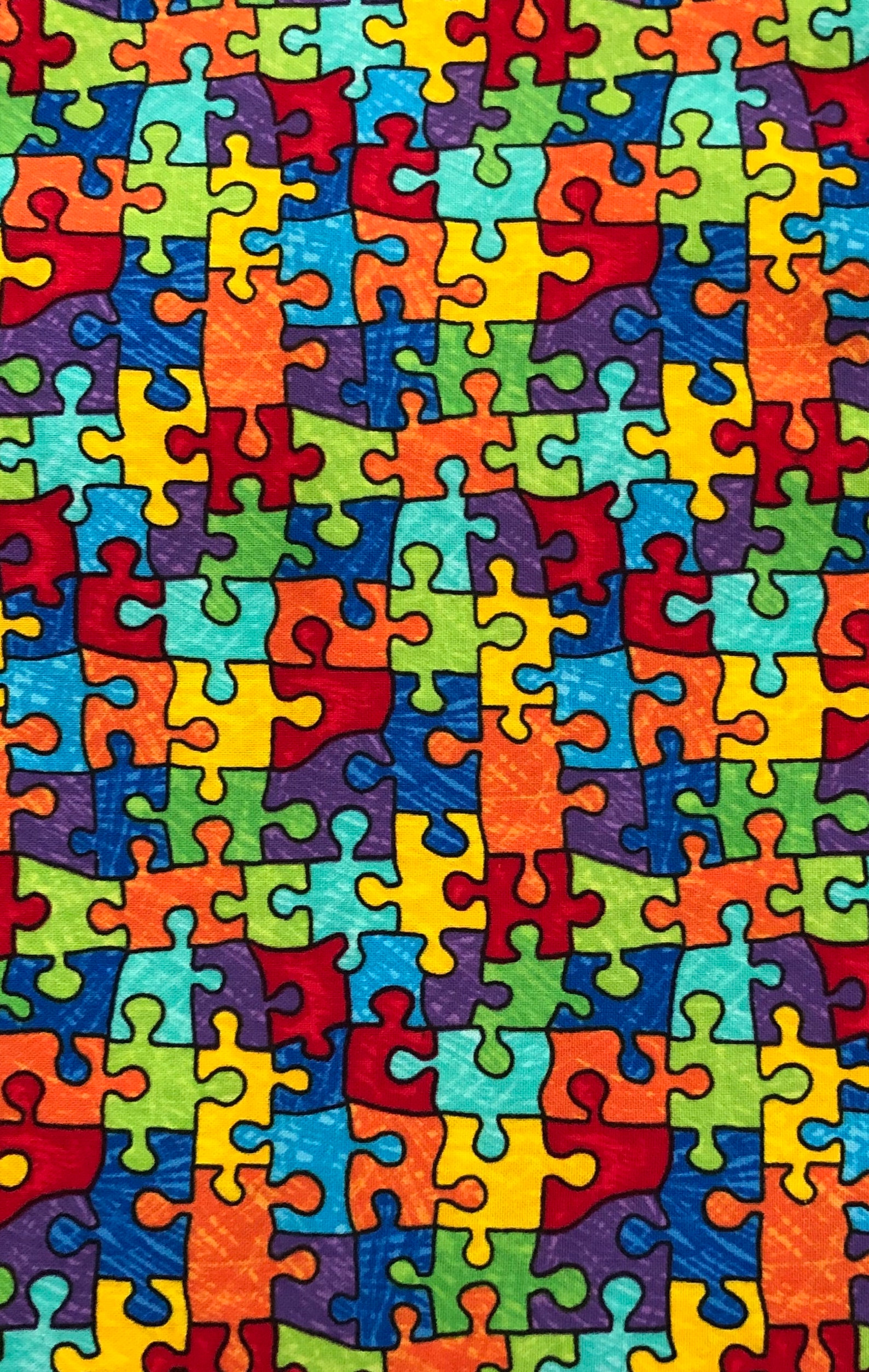 Puzzle Pieces Autism Awareness BRIGHT Multi-colored 100% - Etsy