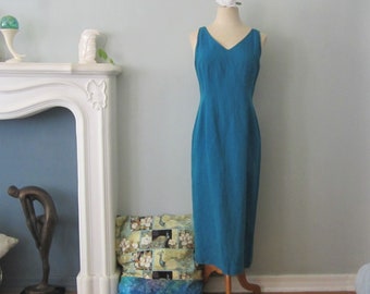 Teal Sleeveless Linen Dress by Sara Spencer fully lined