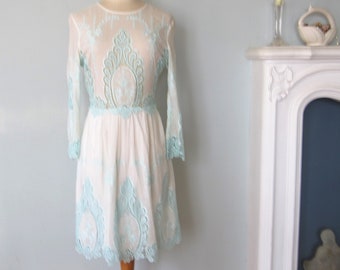 Dolce Vita White Lace dress with mint green details