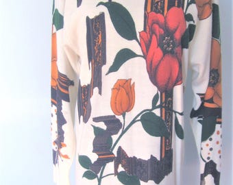 1970's Pull Over  sweater in Autumn Color Floral size large designed by Two 95