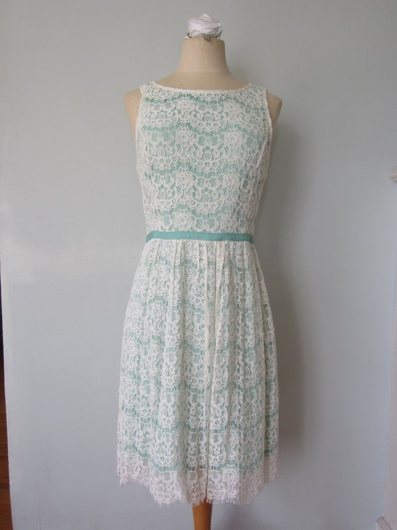 White Cotton Lace Fit and Flare Dress by Elle size