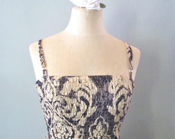 Y2K Shimmering Maxi Dress: Boho Glam Navy & Gold Beach Cover-Up