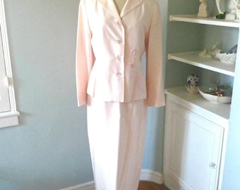 Vintage Pink Silk Wedding Suit by Karen Stevens Floral Pearl Embellished Jacket