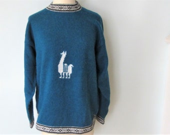 Blue Alpaca Wool Pull Over Sweater Size Medium