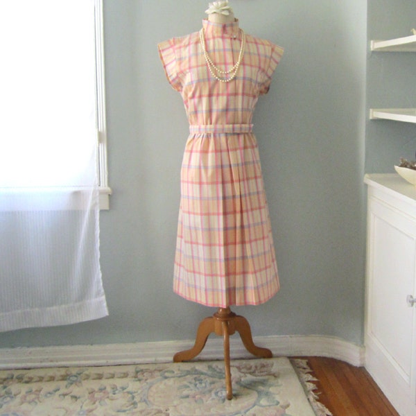 Geruite jurk, oranje geruite jurk, zomerjurk, geruite zomerjurk, pastelkleurige jurk, jaren 1950 dag jurk, zonder mouwen jurk, huis jurk, Lucy Dress