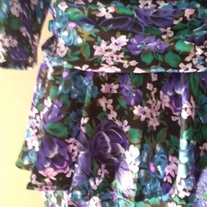 Long Sleeve Purple Floral Dress size 14,100% Polyester Dress with padded shoulders. Designed by JB Too Y2K dress with peplum. image 3