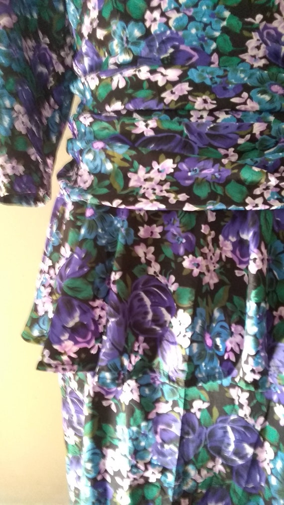 Long Sleeve Purple Floral Dress size 14,100% Poly… - image 3