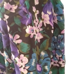 Long Sleeve Purple Floral Dress size 14,100% Polyester Dress with padded shoulders. Designed by JB Too Y2K dress with peplum. image 5