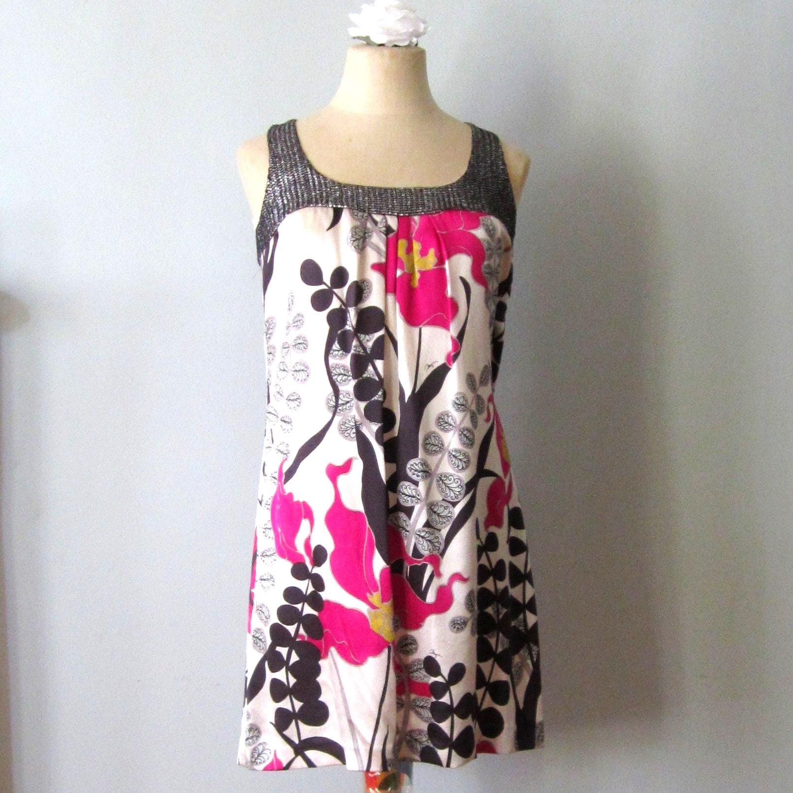 Silk Floral Dress by Trina Turk. Sleeveless With Tiny Sequin Boarder at  Neck. . - Etsy