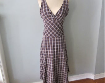 100% Cotton Plaid  Fit and Flare Sun dress fully lined.Purple and yellowplaid sun dress.