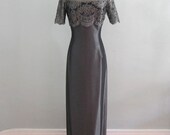 Lace Evening Gown , Long Grey Satin Evening Dress , Silver Dress .