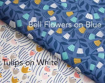 Designed by ELIZABETH OLWEN - Cloud 9 Fabrics. Australian release. Bell Flower. Tulip. Organic cotton poplin. Fat Quarters. Quarter Yards.