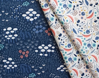 WILDWOOD by Elizabeth Olwen - Midnight Flora, navy. Cloud 9 Fabrics. Organic cotton poplin. Half Metre/19.5"