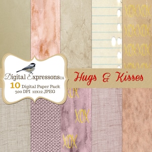 Shabby Chic Digital Paper: Hugs and Kisses Grunge Textures (Digital Download)