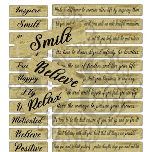 Positive Inspirational Sayings Mixed Media Journal Words, Inspirational Digital Collage Sheets, Printable Words, Junk Journal, Scrapbooking