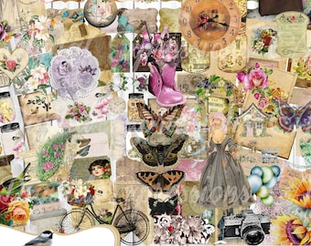 Botanical Junk Journal Kit Printable, 120+ Vintage Floral Ephemera, Shabby Chic Scrapbook Pages, Instant Download