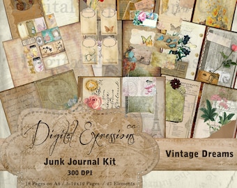 Vintage Dreams Junk Journal Kit: Botanical Grunge (Digital Paper)