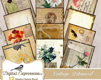 Vintage Floral Junk Journal Kit, Vintage Grunge Journal Papers, Ephemera Paper, Scrapbooking Papers, Digital Paper for Junk Journals