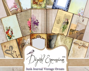 Vintage Ornate Junk Journal kit, Ornate Journal Papers, Botanical Grunge Paper, Scrapbooking Papers, Digital Paper for Junk Journals