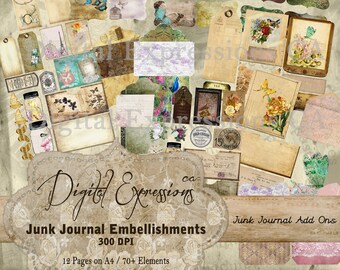Botanical Junk Journal Kit: Digital Collage Embellishments (Digital Download)