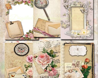 Printable Junk Journal Kit, Vintage Ephemera Papers, Floral Grunge Paper, Scrapbooking Papers, Digital Paper Prints, Collage Sheets