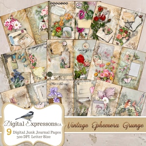 Vintage Ephemera Junk Journal Kit, Vintage Papers, Botanical Grunge Paper, Scrapbooking Papers, Digital Paper for Junk Journals, Collage