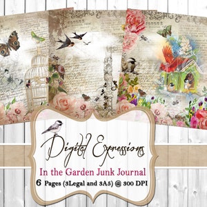 Printable Junk Journal Kit, In the Garden Papers, Vintage Ephemera Grunge Paper, Scrapbooking Papers, Digital Paper Prints, Collage Sheets