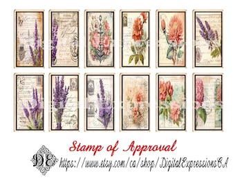 Tea Cards, VINTAGE Floral Watercolor Digital TEA Cards, Botanical Vintage Faux Tea Cards, Junk Journal Embellishments, Ephemera