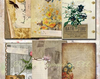 Printable Junk Journal Kit, Vintage Ephemera Papers, Floral Grunge Paper, Scrapbooking Papers, Digital Paper Prints, Collage Sheets