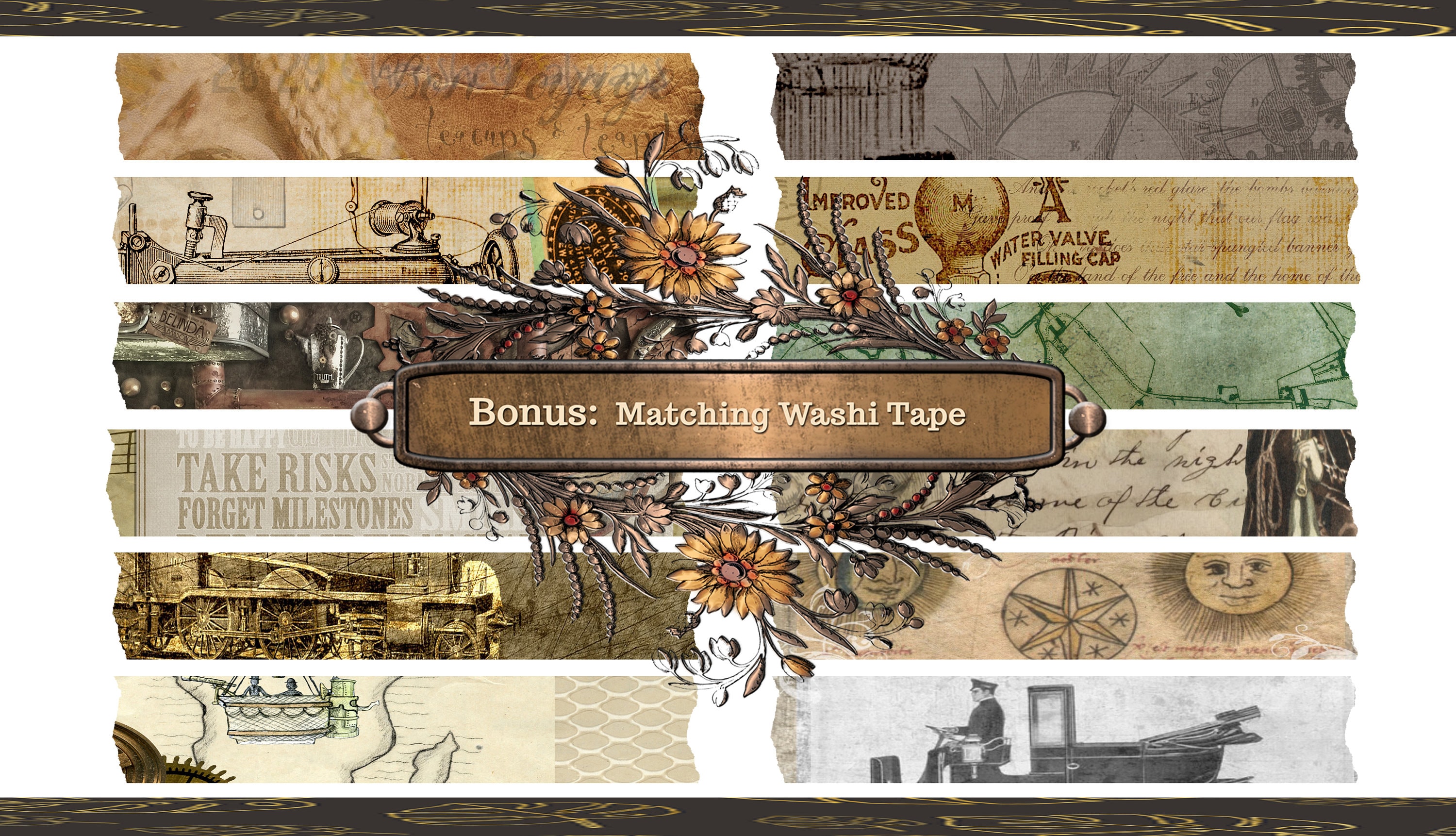 レトロジャンクジャーナル Steampunk Paper Pack, VINTAGE Grunge Paper, Junk Journal