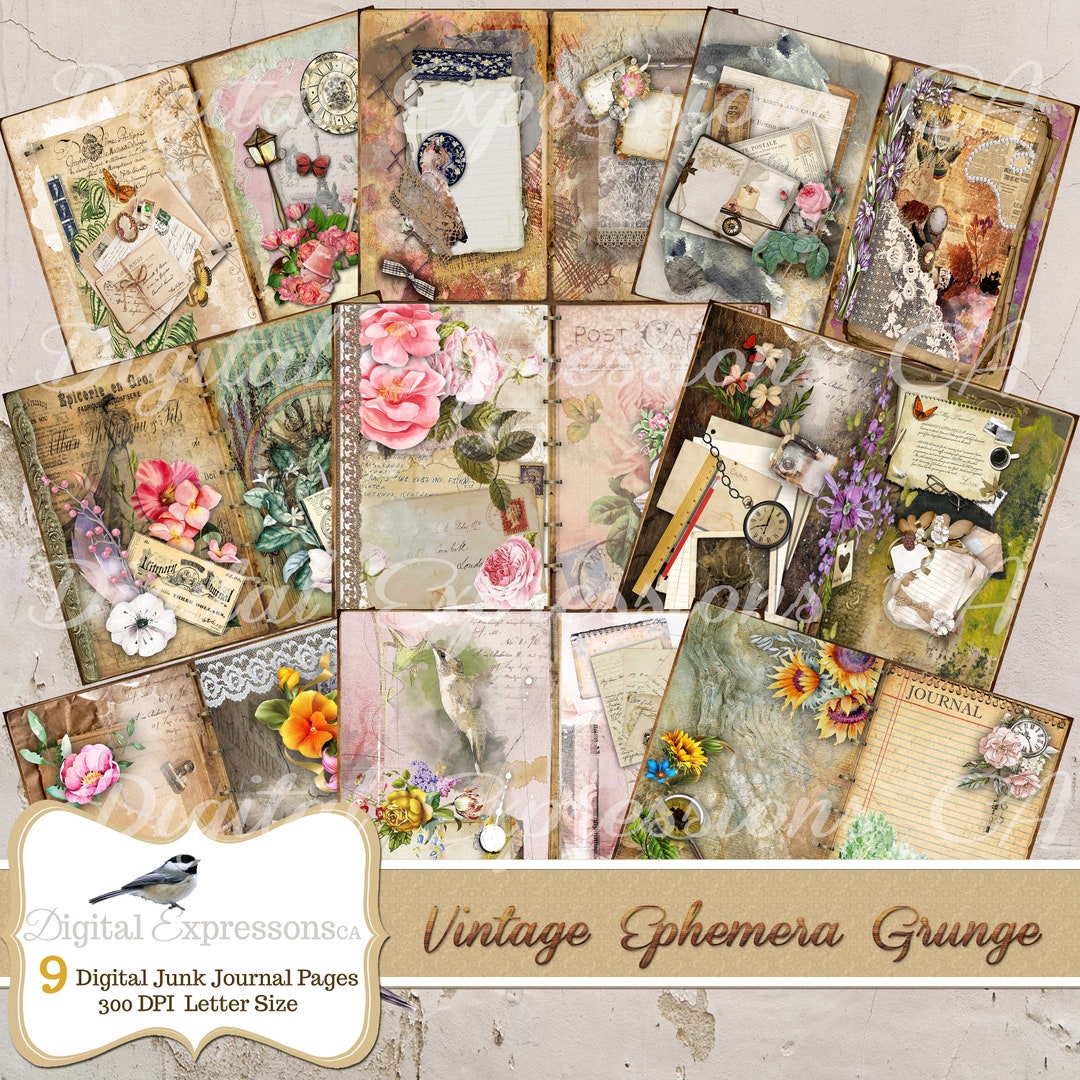 Vintage Ephemera Junk Journal Kit: Botanical Grunge (digital Paper) - Etsy