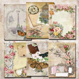 Printable Junk Journal Kit, Shabby Chic Journal Papers, Botanical Grunge Paper, Scrapbooking Papers, Digital Paper Prints, Collage Sheets
