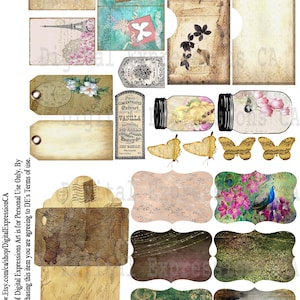 Junk Journal Kit 120 Digital Embellishments, Botanical Digital Add Ons ...