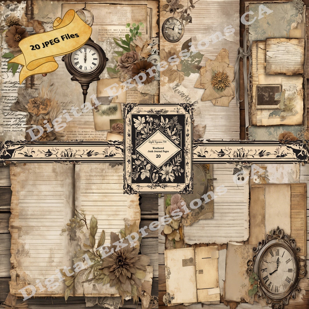 Rustic Junk Journal Pages: Weathered Wood, Grunge Ephemera (digital ...